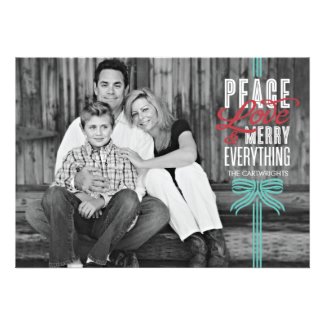 Gift Blue Ribbon Wrapped Holiday Photo Card