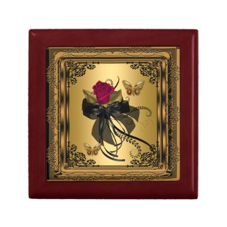 Gift Box Gold Red Rose Vintage Butterfly giftbox