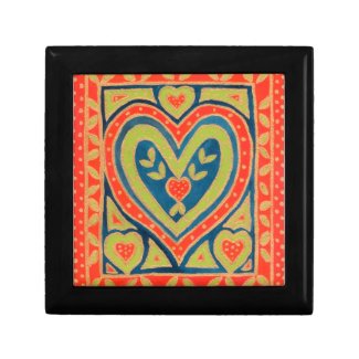 Gift Box - red, blue, green Folk Art Style Heart giftbox