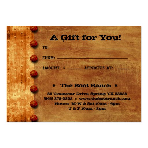 Gift Card Rust Denim Texas Star Business Card (back side)