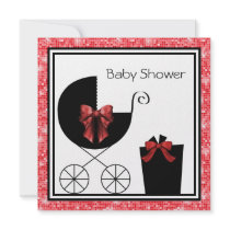 Gift Carriage Red & Black Baby Shower Invitations