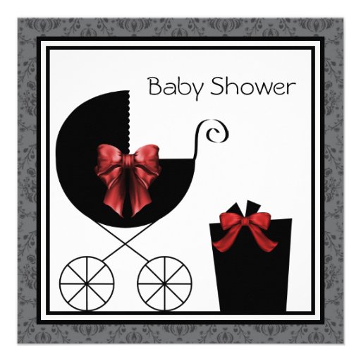 Gift Carriage Red Black Baby Shower Invitations