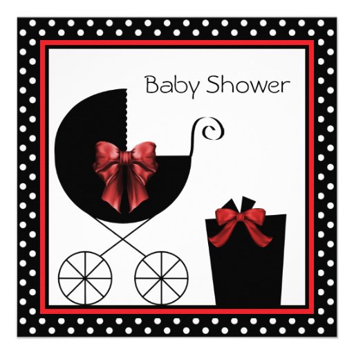 Gift Carriage Red Black Baby Shower Invitations