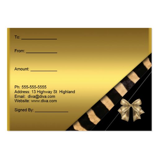 Gift Certificate Card Elegant Gold Black Business Card Template (back side)
