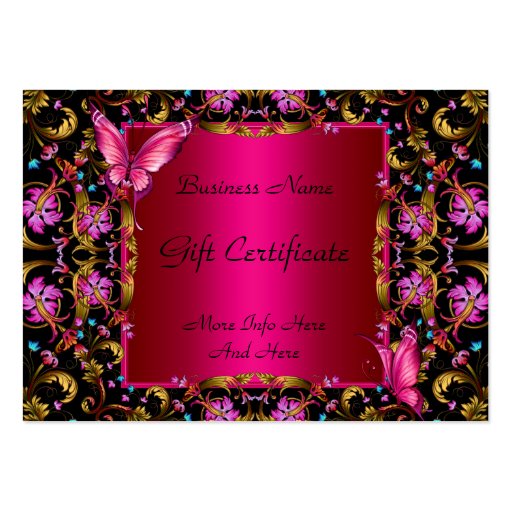 Gift Certificate Elegant Floral Gold Pink Black Business Card Template (front side)