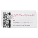 Gift Certificates Salon Spa Pink Damask Bow Jewels Rack Card Template