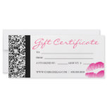 Gift Certificates Salon Spa Pink Damask Frame Lips rack cards
