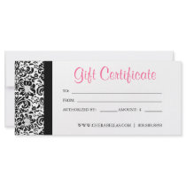 Gift Certificates Salon Spa Pink Damask Frame Rack Cards