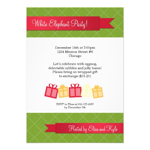 Gift exchange red ribbon green Christmas party Personalized Announcement