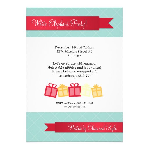 Gift exchange red ribbon ice blue Christmas party Personalized Invite