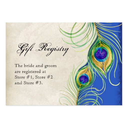 Gift Registry Cards - Peacock Feathers Wedding Set Business Card Templates (back side)