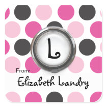 Gift Tag Sticker - Pink and Black Polka Dot