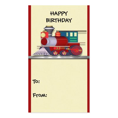 Gift Tag Train Happy Birthday Business Card Template by forbes1954