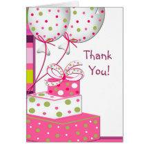 Gifts Green Pink Balloons Thank You Cards