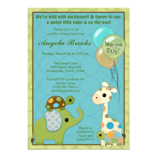 Giggle Gang Baby Shower Invitations Animals (front side)