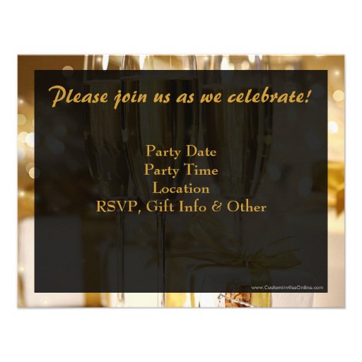 Gilded Bubbly 50th Birthday Party Custom Invitations