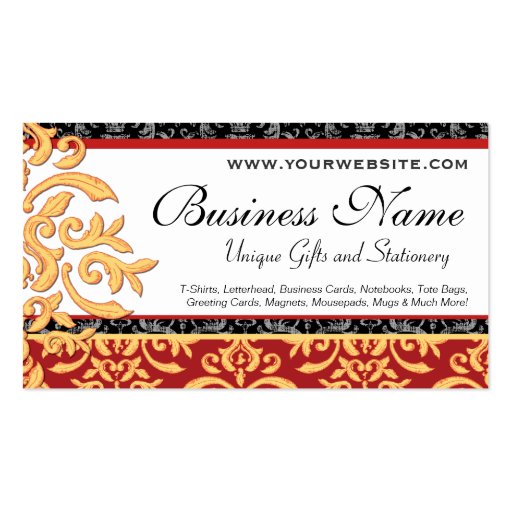 Gilded Damask Business Card for Elegant Shop (front side)
