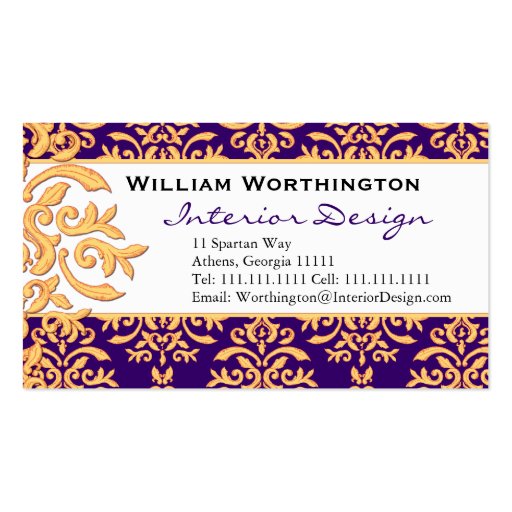 Gilded Damask Purple & Gold Elegant Business Cards