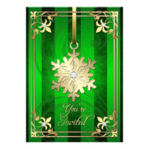 Gilded Glamorous Snowflake Green Holiday Card
