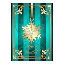 Gilded Glamorous Snowflake Teal Holiday Card