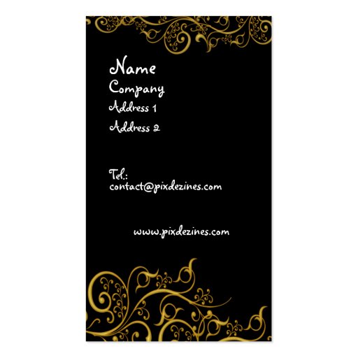 Gilded iron swirls business card (front side)