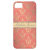Gilded Peach Elegant Faux Shimmer Damask casemate cases
