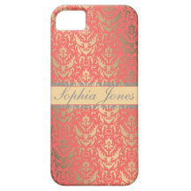 Gilded Peach Elegant Faux Shimmer Damask iPhone 5 Cases