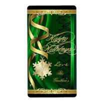 Gilded Snowflake Dreams Green Holiday Wine Label