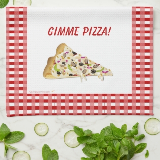 Gimme Pizza Pizza Slice Red Checks Border Dish