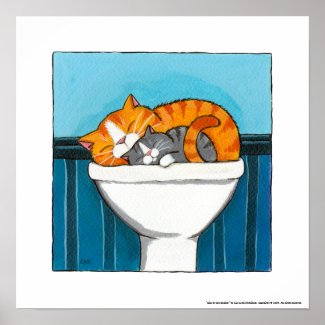 Ginger and Smokey - Whimsical Cat Art Print print