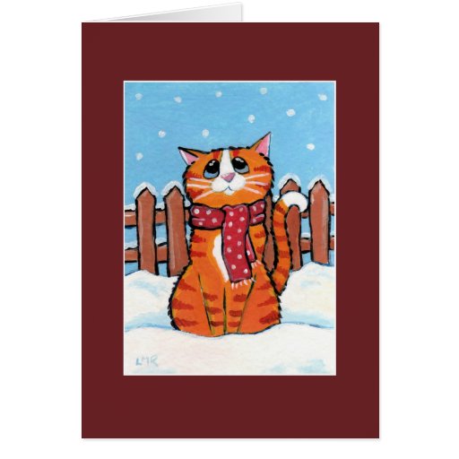 Ginger Tabby Cat in the Snow Christmas Card Zazzle