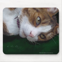 Ginger Tabby Cat Resting on Green - Cat Art Mousepads