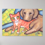 Ginger Tabby Kitten With Golden Labrador Retriever Poster