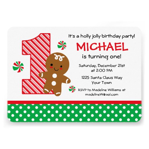 Gingerbread Boy 1st Birthday Invitations