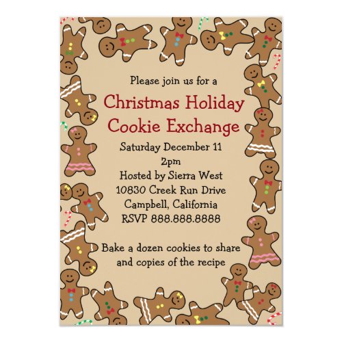Gingerbread Christmas Holiday Cookie Exchange 4.5x6.25 Paper Invitation Card
