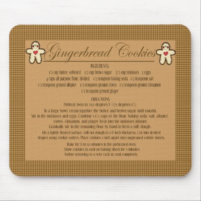 gingerbread cookie recipe mouse mat by TheChristmasBoutique