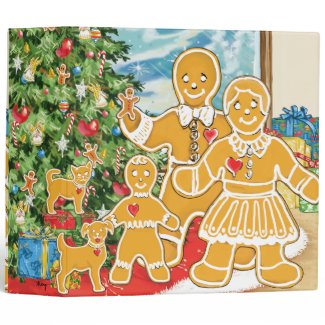 Gingerbread Family With Their Christmas Tree Vinyl Binder