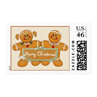 Sweet Gingerbread men Fun Merry Christmas Postage Stamps