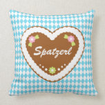 Gingerbread Heart on Bavarian Flag Pattern Throw Pillows