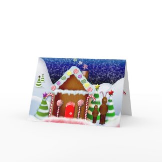 Gingerbread house with reindeer card