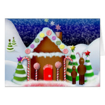 Gingerbread house with reindeer greeting cards