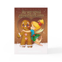 Gingerbread Man And Fairy Christmas Card - Love At