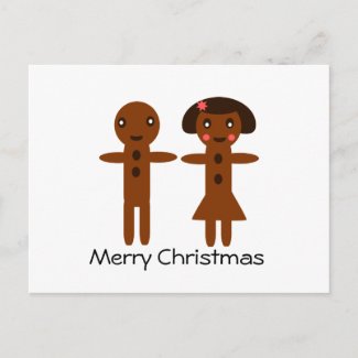 Gingerbread Man and Girl Merry Christmas Postcard