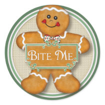 Gingerbread Man - Bite Me Round Sticker