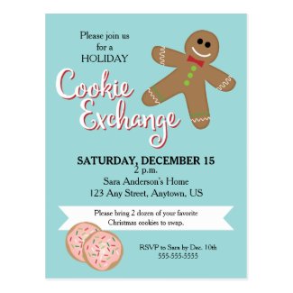Gingerbread Man, Christmas Cookie Exchange Party Postcard