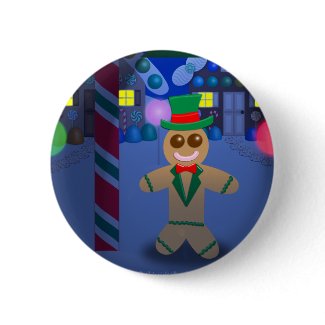 Gingerbread Man in Town button
