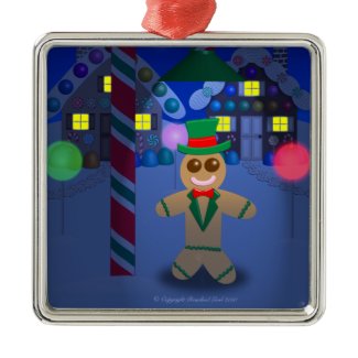 Gingerbread Man in Town square metal ornament