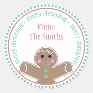 Gingerbread Man Merry Christmas Labels Round Sticker