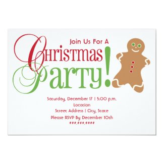 Gingerbread Man Red & Green Christmas Party Personalized Announcement