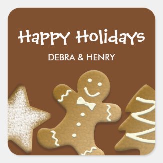 Gingerbread man sugar cookie holiday brown tag sticker